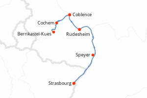 carte itinéraire croisière Rhin Main Moselle 6 jours au départ du port de Strasbourg