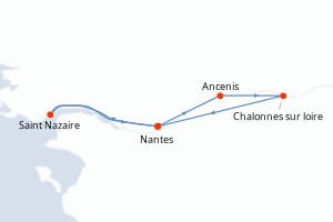 Carte de l'itinéraire de croisière Nantes-Nantes d'une durée de 5 jours