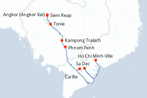 Carte de l'itinéraire de croisière Siem Reap-Ho Chi Minh-Ville d'une durée de 10 jours