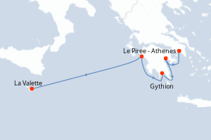 carte itinéraire croisière Méditerranée 7 jours au départ du port de La Valette