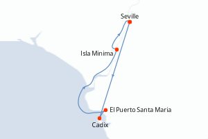 Carte de l'itinéraire de croisière Seville-Seville d'une durée de 7 jours