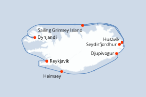 Carte de l'itinéraire de croisière Reykjavik-Sailing Grimsey Island d'une durée de 8 jours