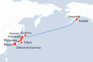 carte itinéraire croisière Transpacifique 18 jours au départ du port de Seward