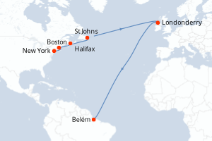 carte itinéraire croisière Brésil 13 jours au départ du port de New York