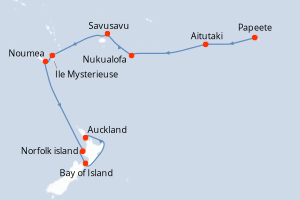carte itinéraire croisière Australie Nouvelle Zélande 16 jours au départ du port de Papeete