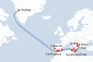 carte itinéraire croisière Atlantique 15 jours au départ du port de Split