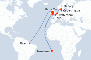 carte itinéraire croisière Transatlantique 16 jours au départ du port de Belém