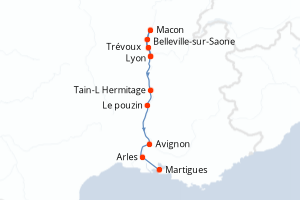 carte itinéraire croisière Rhône  Saone 6 jours au départ du port de Lyon