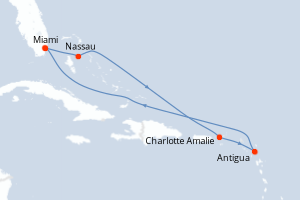 Carte de l'itinéraire de croisière Miami-Miami d'une durée de 7 jours