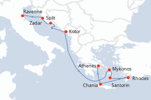 carte itinéraire croisière Adriatique 10 jours au départ du port de Ravenne