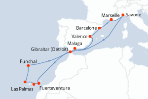 carte itinéraire croisière Méditerranée 14 jours au départ du port de Marseille