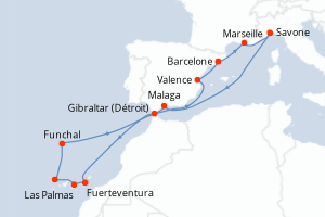 carte itinéraire croisière Méditerranée 14 jours au départ du port de Barcelone