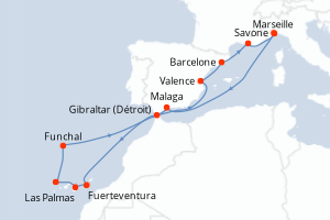 carte itinéraire croisière Méditerranée 14 jours au départ du port de Savone
