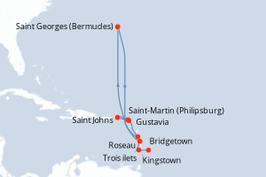 carte itinéraire croisière Caraïbes Bahamas 7 jours au départ du port de Saint-Martin (Philipsburg)