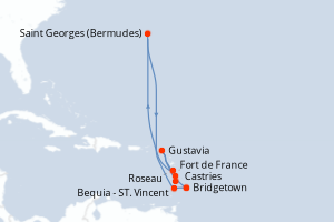carte itinéraire croisière Caraïbes Bahamas 7 jours au départ du port de Bridgetown