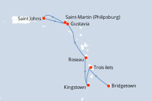 carte itinéraire croisière Caraïbes Bahamas 7 jours au départ du port de Bridgetown