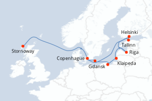 carte itinéraire croisière Europe du Nord 7 jours au départ du port de Stornoway