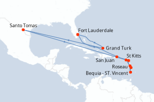 carte itinéraire croisière Caraïbes Bahamas 14 jours au départ du port de Fort Lauderdale