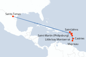 carte itinéraire croisière Caraïbes Bahamas 7 jours au départ du port de Saint-Martin (Philipsburg)