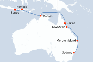 carte itinéraire croisière Australie Nouvelle Zélande 16 jours au départ du port de Benoa