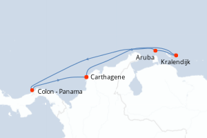 carte itinéraire croisière Amérique du Sud 7 jours au départ du port de Carthagene