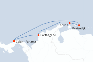 Carte itinéraire croisière Panama, Colombie, Pays-Bas - 7 jours au départ de Colon - Panama - Riviera Mexicaine