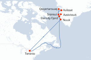 Carte de l'itinéraire de croisière Toronto-Toronto d'une durée de 14 jours