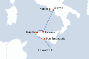 carte itinéraire croisière Sicile 7 jours au départ du port de La Valette