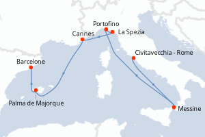 carte itinéraire croisière Sicile 8 jours au départ du port de Civitavecchia - Rome