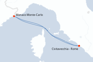 Carte de l'itinéraire de croisière Civitavecchia - Rome-Civitavecchia - Rome d'une durée de 7 jours