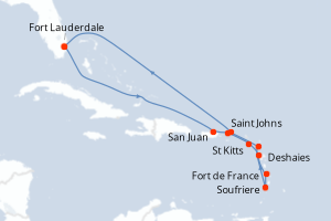 carte itinéraire croisière Caraïbes Bahamas 14 jours au départ du port de Fort Lauderdale