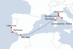 carte itinéraire croisière Méditerranée 8 jours au départ du port de Lisbonne