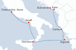 carte itinéraire croisière Sicile 7 jours au départ du port de Civitavecchia - Rome