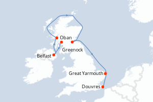carte itinéraire croisière Europe du Nord 7 jours au départ du port de Greenock