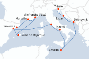carte itinéraire croisière Adriatique 14 jours au départ du port de Trieste