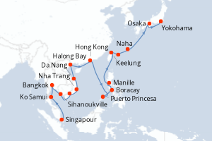 Carte itinéraire croisière EXTRÊME-ORIENT, JAPON ET PHILIPPINES - 28 jours au départ de Singapour - Asie