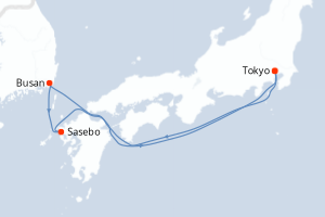carte itinéraire croisière Asie 5 jours au départ du port de Tokyo