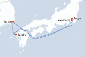 carte itinéraire croisière Asie 5 jours au départ du port de Yokohama