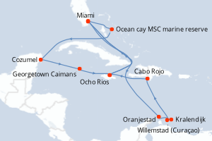 carte itinéraire croisière Caraïbes Bahamas 17 jours au départ du port de Miami