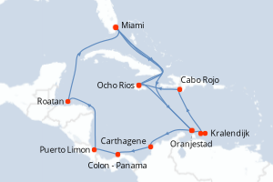 carte itinéraire croisière Caraïbes Bahamas 21 jours au départ du port de Miami