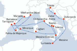 carte itinéraire croisière Adriatique 21 jours au départ du port de Trieste
