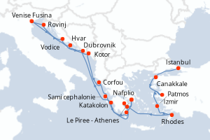 carte itinéraire croisière Méditerranée 21 jours au départ du port de Istanbul