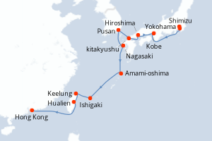 carte itinéraire croisière Asie 15 jours au départ du port de Yokohama