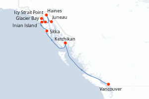 carte itinéraire croisière Alaska 7 jours au départ du port de Vancouver