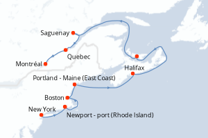 carte itinéraire croisière Amérique du Nord 12 jours au départ du port de New York