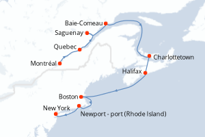 carte itinéraire croisière Amérique du Nord 12 jours au départ du port de Montréal