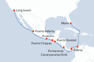 carte itinéraire croisière Caraïbes Bahamas 19 jours au départ du port de Long beach