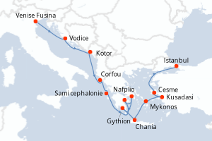 carte itinéraire croisière Méditerranée 14 jours au départ du port de Venise Fusina