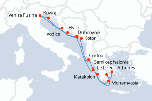 carte itinéraire croisière Méditerranée 14 jours au départ du port de Le Piree - Athenes