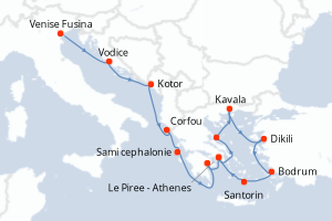 carte itinéraire croisière Méditerranée 14 jours au départ du port de Venise Fusina